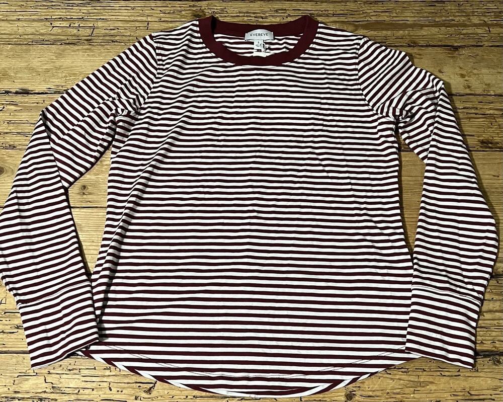 Evereve Women’s Size S Burgundy And White striped long sleeve shirt NWT